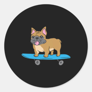 Adesivo Redondo Cachorro Skate de Bulldog Francês Skater Bulldog E