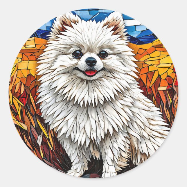 Adesivo Redondo Cachorro Spitz Japonês Elegância Fofa 🐾 Inverno F (Frente)