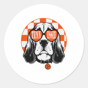 Adesivo Redondo Cachorro Tennessee Hound Laranja Branco Rocky Top