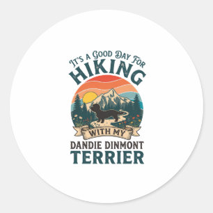 Adesivo Redondo Cachorro Terrier Dandie Dinmont Hiking Montanhas P
