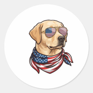 Adesivo Redondo Cachorro Usa Óculos de Sol Lenço da Bandeira