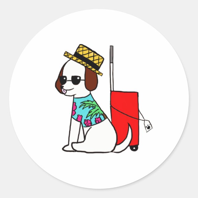 Adesivo Redondo Cachorro viajando para Hawaii Sticker (Frente)