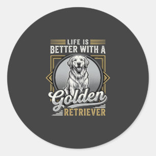 Adesivo Redondo Cachorro Vida De Golden Retriever É Melhor