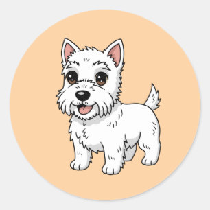 Adesivo Redondo Cachorro West Highland White Terrier Bege Fofo
