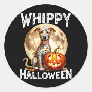 Adesivo Redondo Cachorro Whippet de Halloween