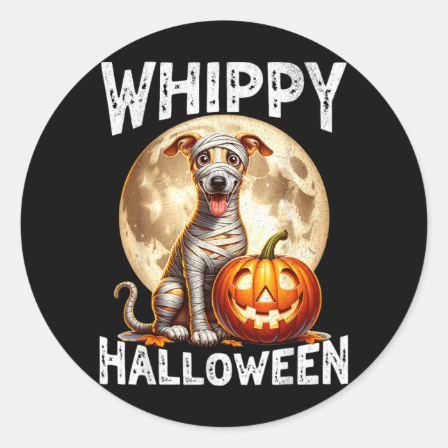 Adesivo Redondo Cachorro Whippet de Halloween (Frente)