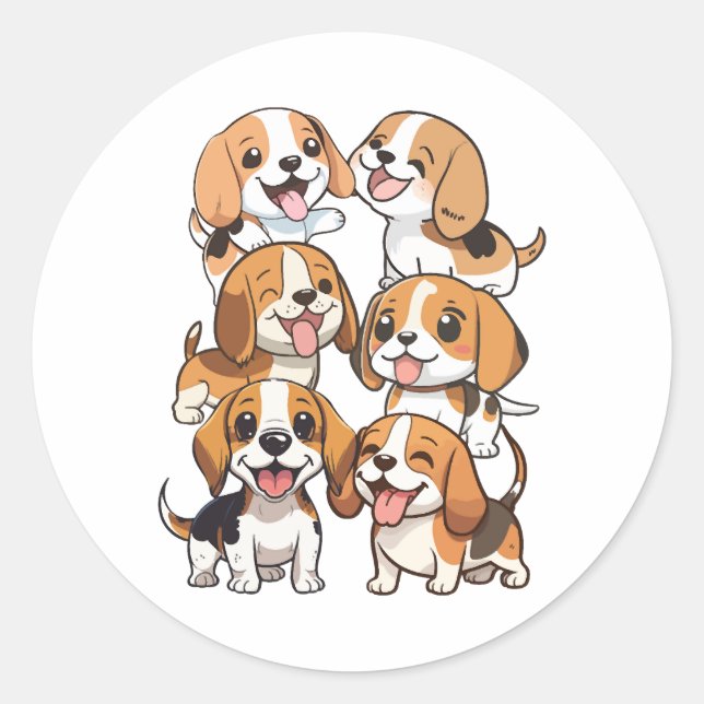 Adesivo Redondo cachorros beagle felizes (Frente)