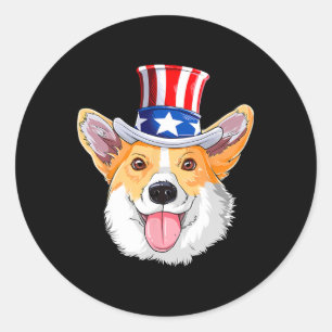 Adesivo Redondo Cachorros Corgi Fofos 4 De Julho Bandeira American