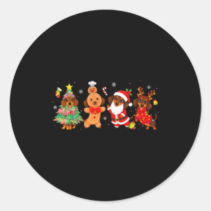 Adesivo Redondo Cachorros Dachshund Fofos Árvore de Natal Gingerbr