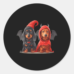 Adesivo Redondo Cachorros Dachshund Lindos de Halloween Fantasia d