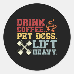 Adesivo Redondo Cachorros De Café Levantando Pesos