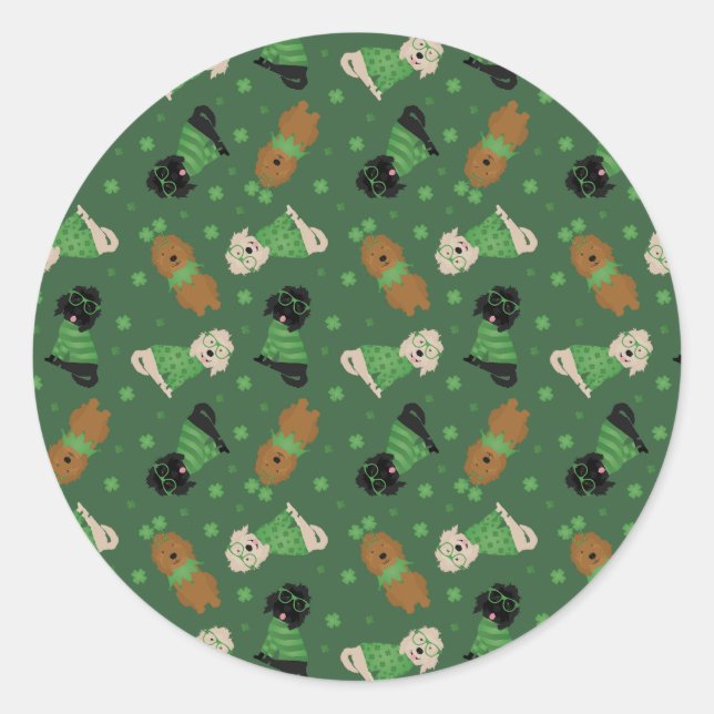 Adesivo Redondo Cachorros de Goldendoodle de Dia de São Patrício F (Frente)