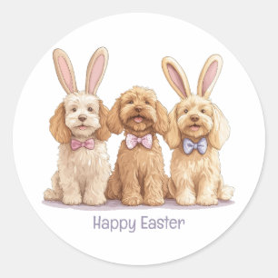 Adesivo Redondo Cachorros de Goldendoodle felz pascoa