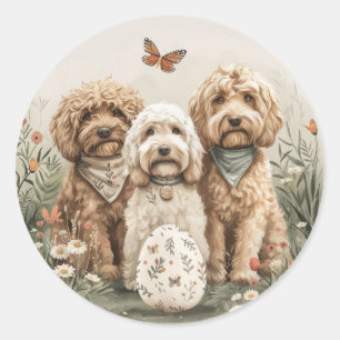 Adesivo Redondo Cachorros de Goldendoodle páscoas