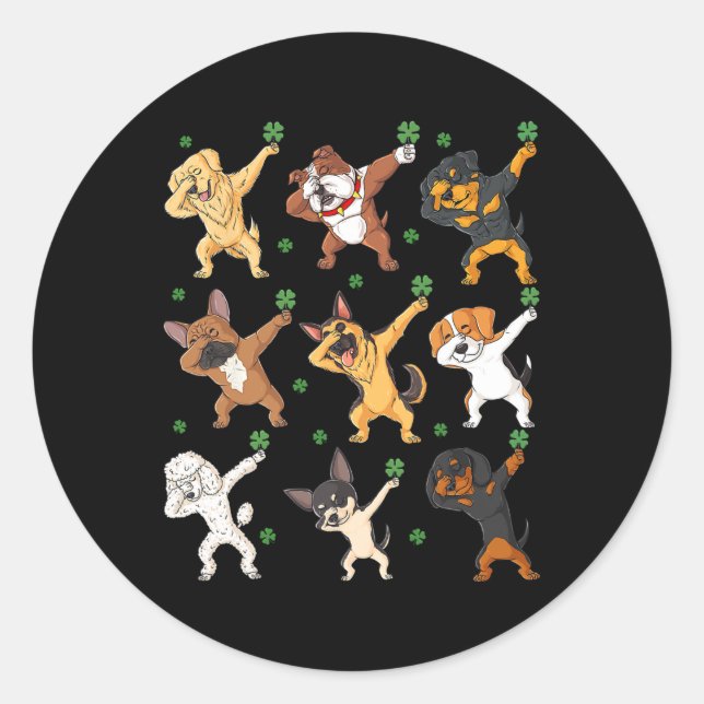 Adesivo Redondo Cachorros Dias de São Patrícios Segurando Vestidos (Frente)