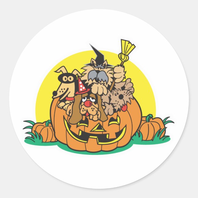 Adesivo Redondo cachorros em uma abóbora (Frente)