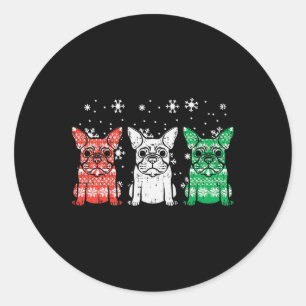 Adesivo Redondo Cachorros Franceses Natal Xmas Frenchie Dog Men Wo