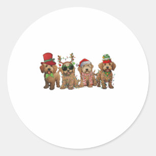 Adesivo Redondo Cachorros Goldendoodle Fofos Luzes de Natal Golden
