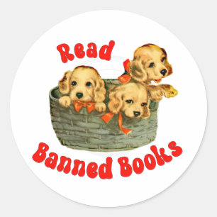 Adesivo Redondo Cachorros Retrô Fofos - Leia Livros Proibidos