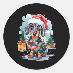 Adesivo Redondo Cachshund Cachorro Papai Noel Noel Luzes de Natal