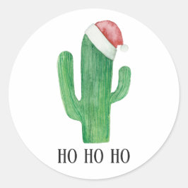 Adesivo Redondo Cacto de Natal. Chapéu vermelho de inverno. Ho ho 
