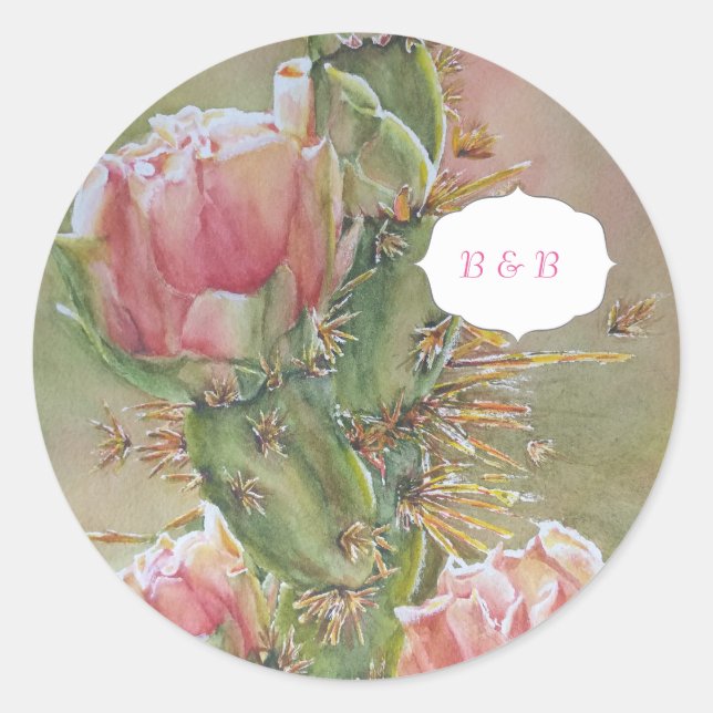 ADESIVO REDONDO CACTO DE PEAR DE LARANJA DE ÁGUA (Frente)