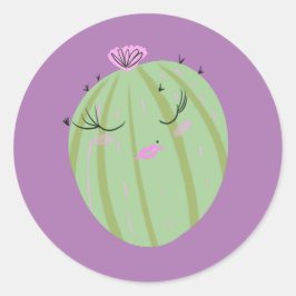 Adesivo Redondo Cacto Desenho Animado Engraçado Roxo