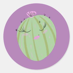 Adesivo Redondo Cacto Desenho Animado Engraçado Roxo