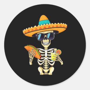 Adesivo Redondo Cacto Esqueleto Sombrero Cinco De Mayo Festa Mexic