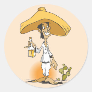 Adesivo Redondo Cacto, Tequila, homem do Sombrero