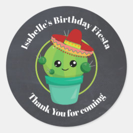 Adesivo Redondo Cactus bonitinho em um aniversário sombrero Obriga