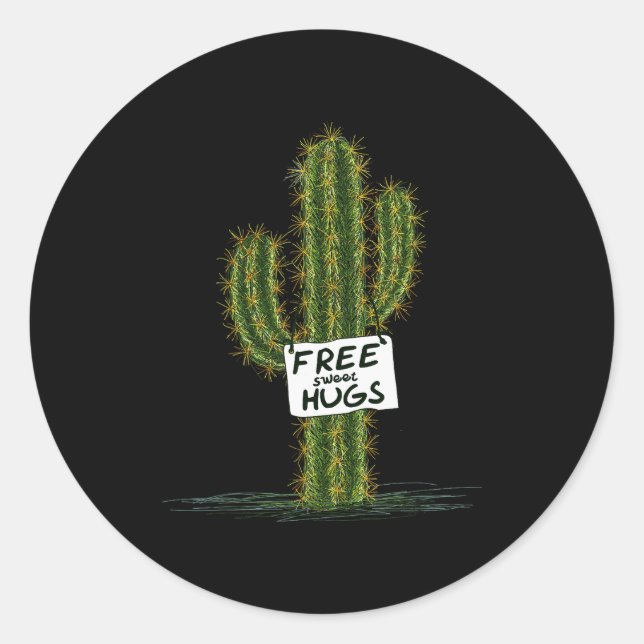 Adesivo Redondo Cactus Cacti Funny Art Humor Sweet Hugs  (Frente)
