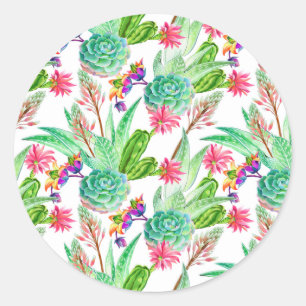 Adesivo Redondo Cactus com aquarela brilhante e padrão de sucesso