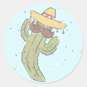 Adesivo Redondo Cactus dançando com bigode em Sombrero