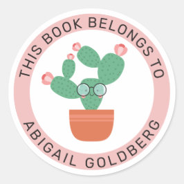 Adesivo Redondo Cactus De Bookish, Este Livro Pertence A