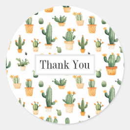 Adesivo Redondo Cactus Potado em Branco