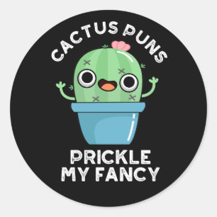 Adesivo Redondo Cactus Puns Pickle My Rico Plant Pun Dark BG