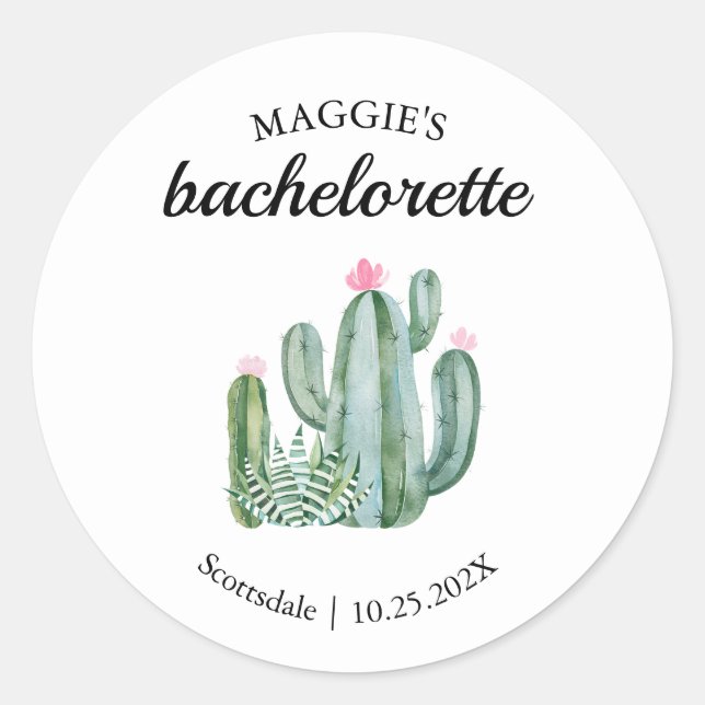 Adesivo Redondo Cactus Succulent Desert Bachelorette Favor (Frente)