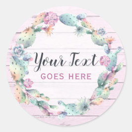 Adesivo Redondo Cactus Sucultos E Boêmia Da Madeira Rústica