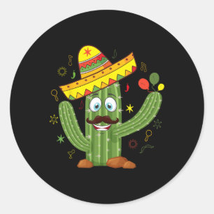 Adesivo Redondo Cactus Vestindo Sombrero Mexicano Fiesta Cinco De