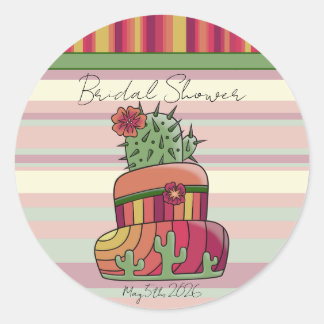 Adesivo Redondo Cactus Wedding "Bridal Shower" Sticker