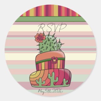 Adesivo Redondo Cactus Wedding "RSVP" Sticker