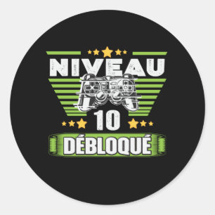 Adesivo Redondo Cadeau 10 ans Anniversaire Gamer Niveau 10