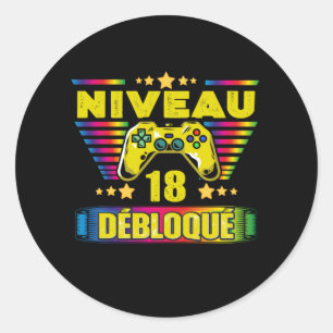 Adesivo Redondo Cadeau 18 anos Anniversaire Gamer Niveau 18