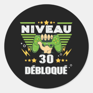 Adesivo Redondo Cadeau 30 ans Anniversaire Gamer Niveau 30
