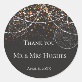 Adesivo Redondo Cadeia de luzes Dourada confetti Obrigado