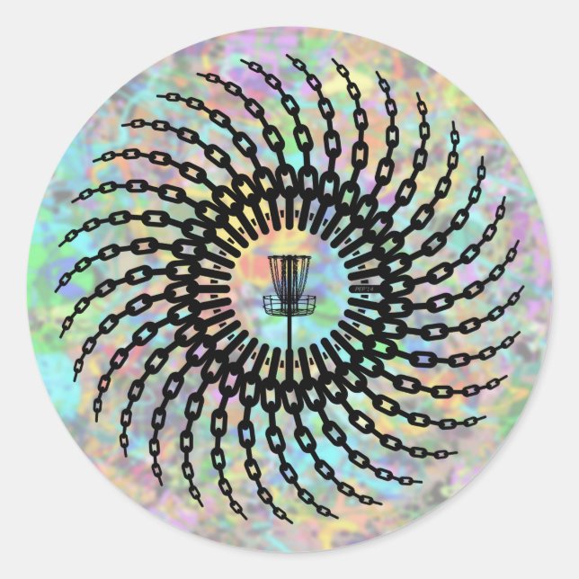 Adesivo Redondo Cadeias de cestos de golfe de disco (Frente)