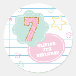 Adesivo Redondo Caderno de notas pastel varsity preppy patch 7º an
