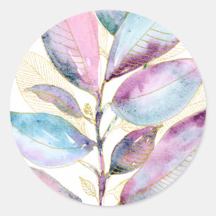 Adesivo Redondo Caderno Espiral de Folhas Botânicas em Aquarela Pa