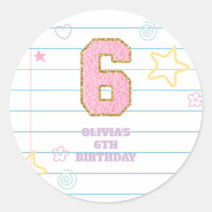 Adesivo Redondo Caderno varsity preppy pastel patch 6º aniversário